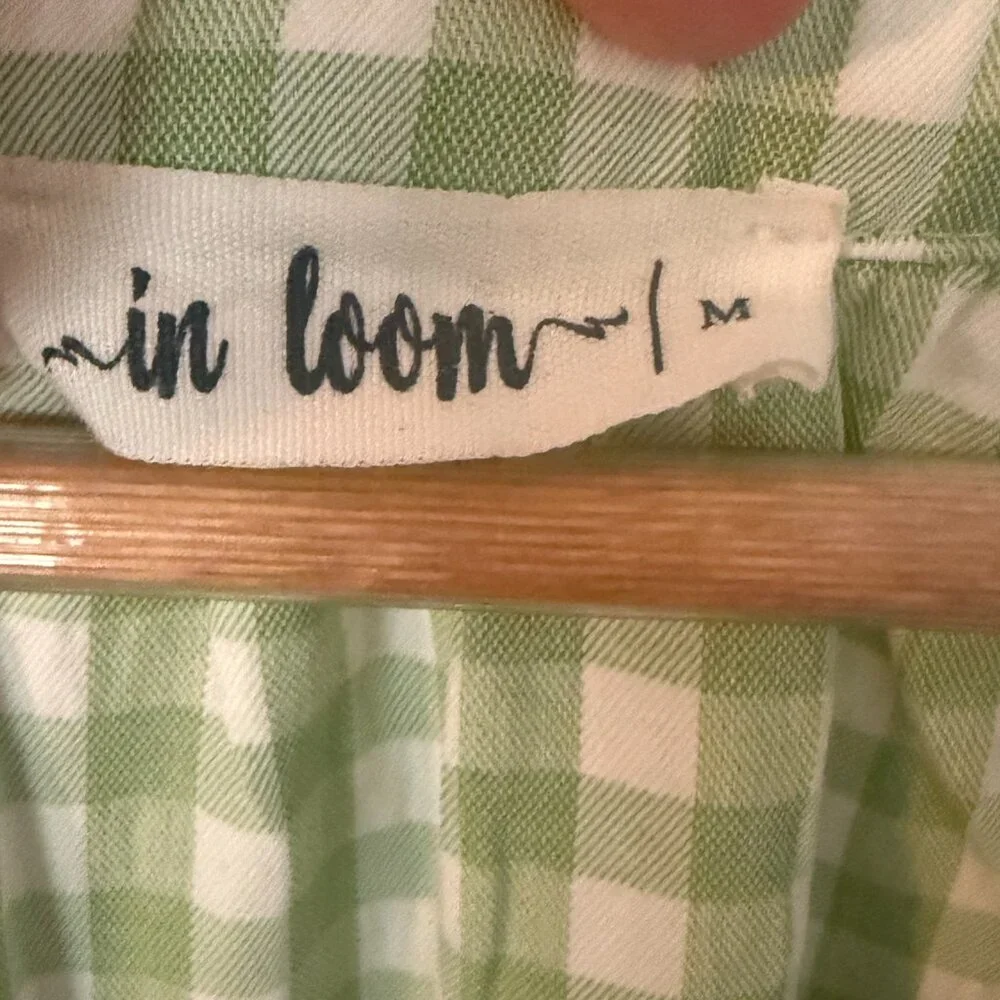 In Loom Dress Cottage core Green and White Smocked Maxi Medium - Picture 3 of 5